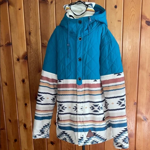 Neff Teal and White Patterned Jacket bloom men’s large jacket with ski mask